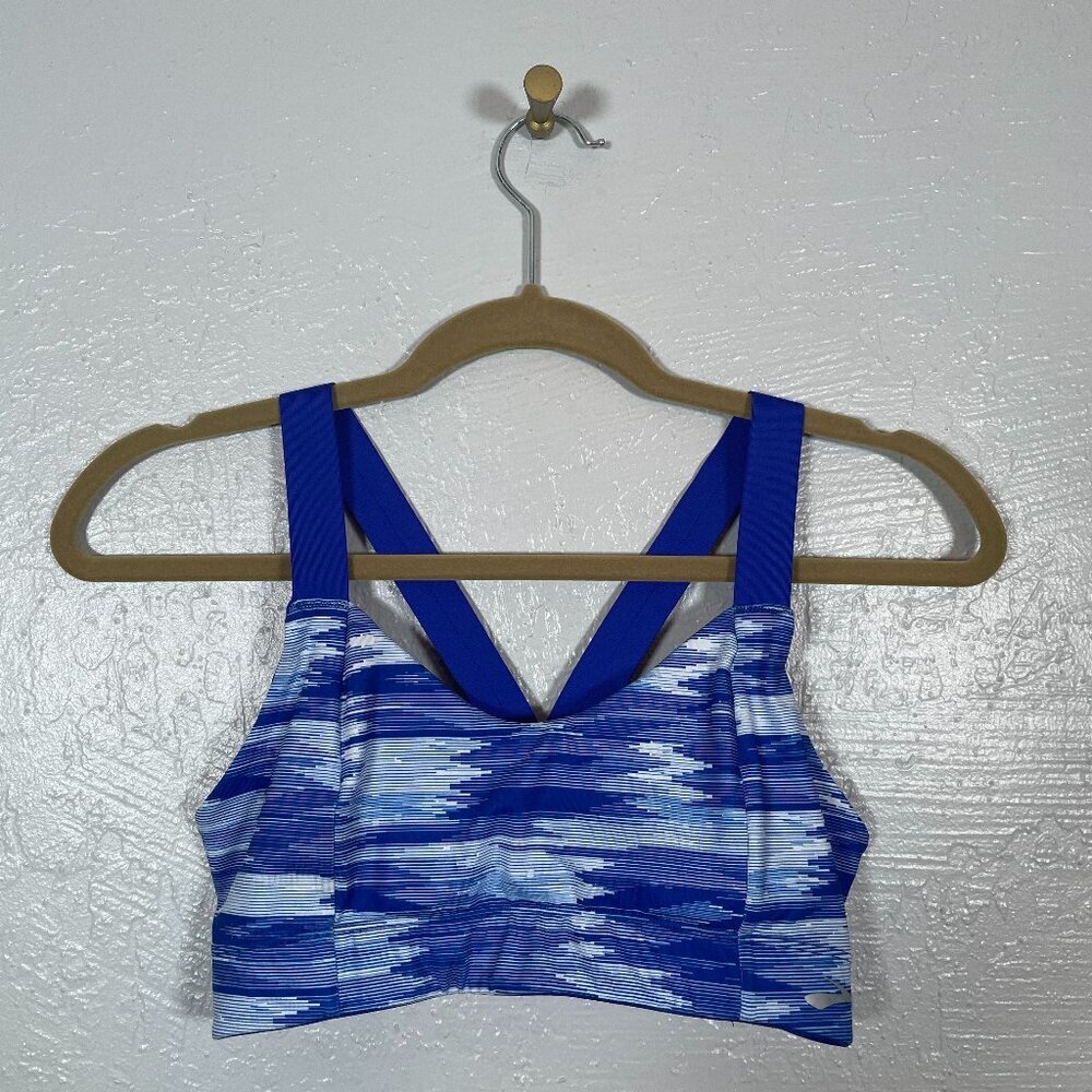 Brooks Moving Comfort Women M Blue HOT SHOT Sports Bra Racerback No Pads Running
